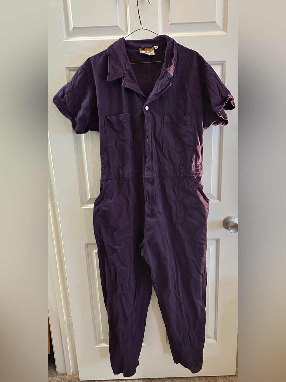 Dark Purple Big Bug Press Short Sleeve Jumpsuit
